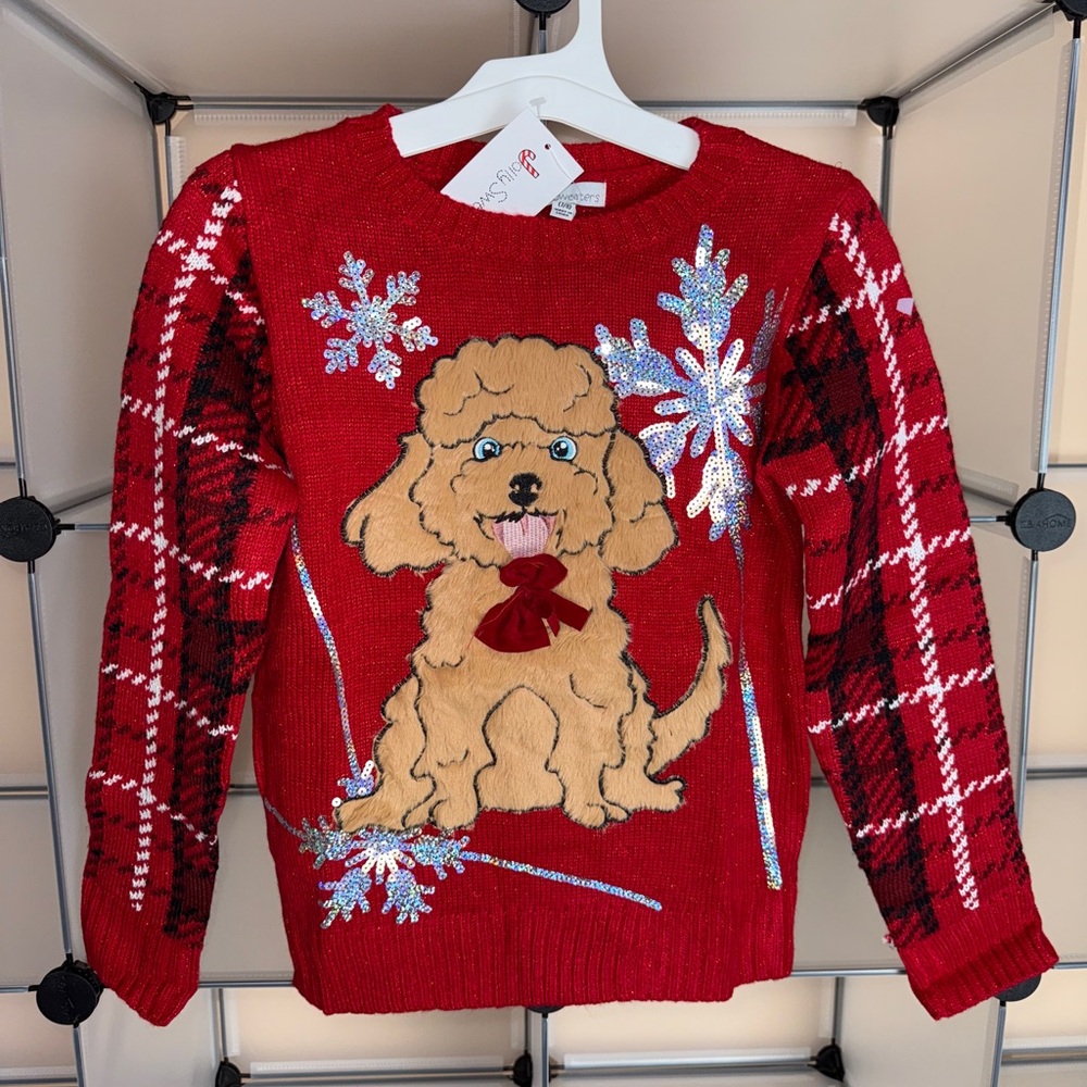 Jolly Sweaters Girls Christmas Ugly Sweater Red Combo Size M NWT
